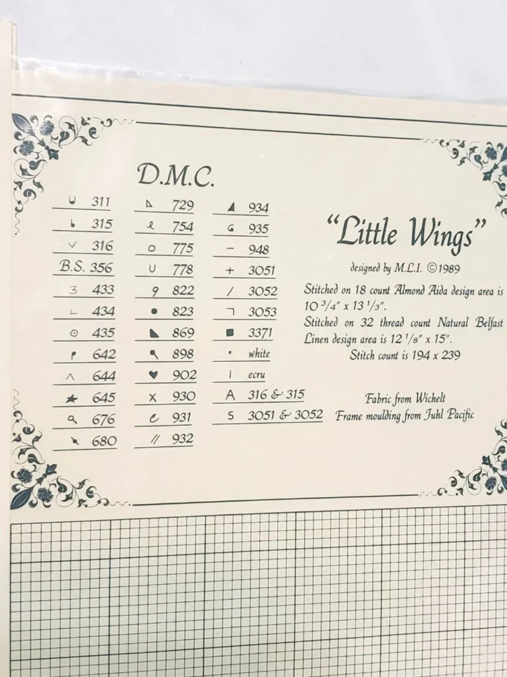Little Wings Counted Cross Stitch Pattern 1989 Lavender and Lace